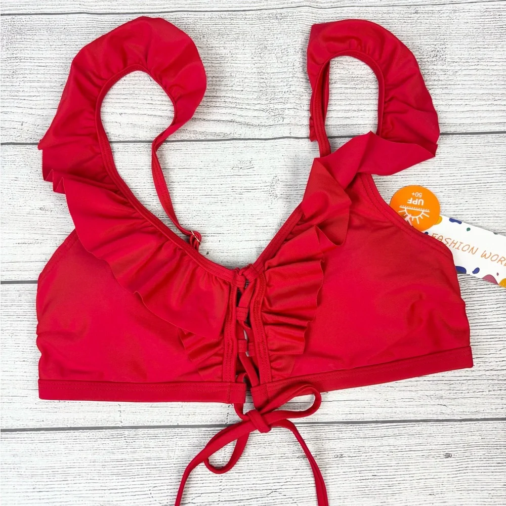 Red Ruffled Bikini Top Small - Picture 2 of 9